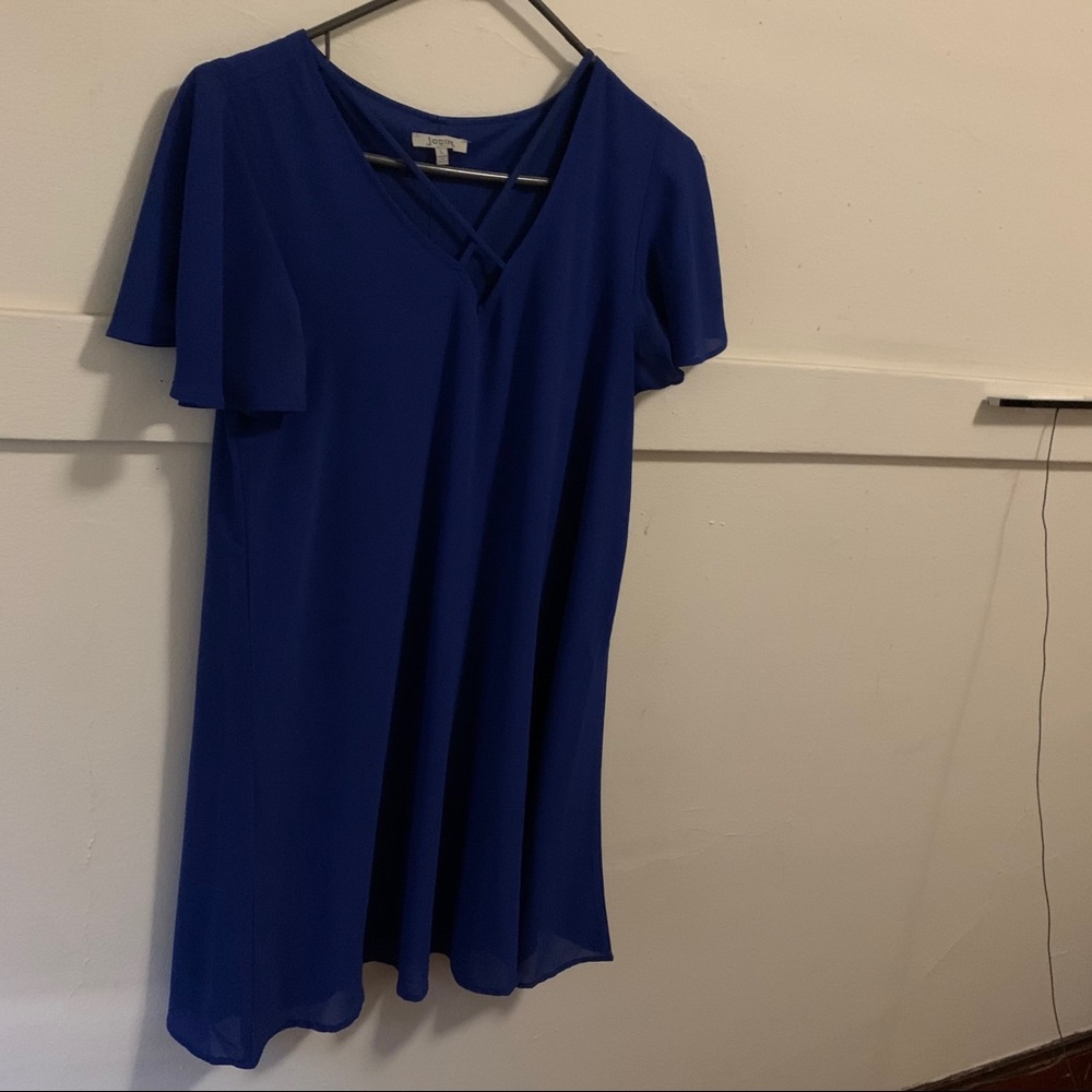 blue business casual dress w/ criss cross neckline